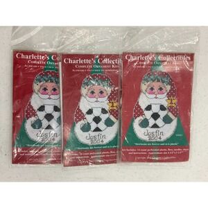 Needle Point New Set of 3 Santa Holding Soccer Ball Ornaments Personalized Kits